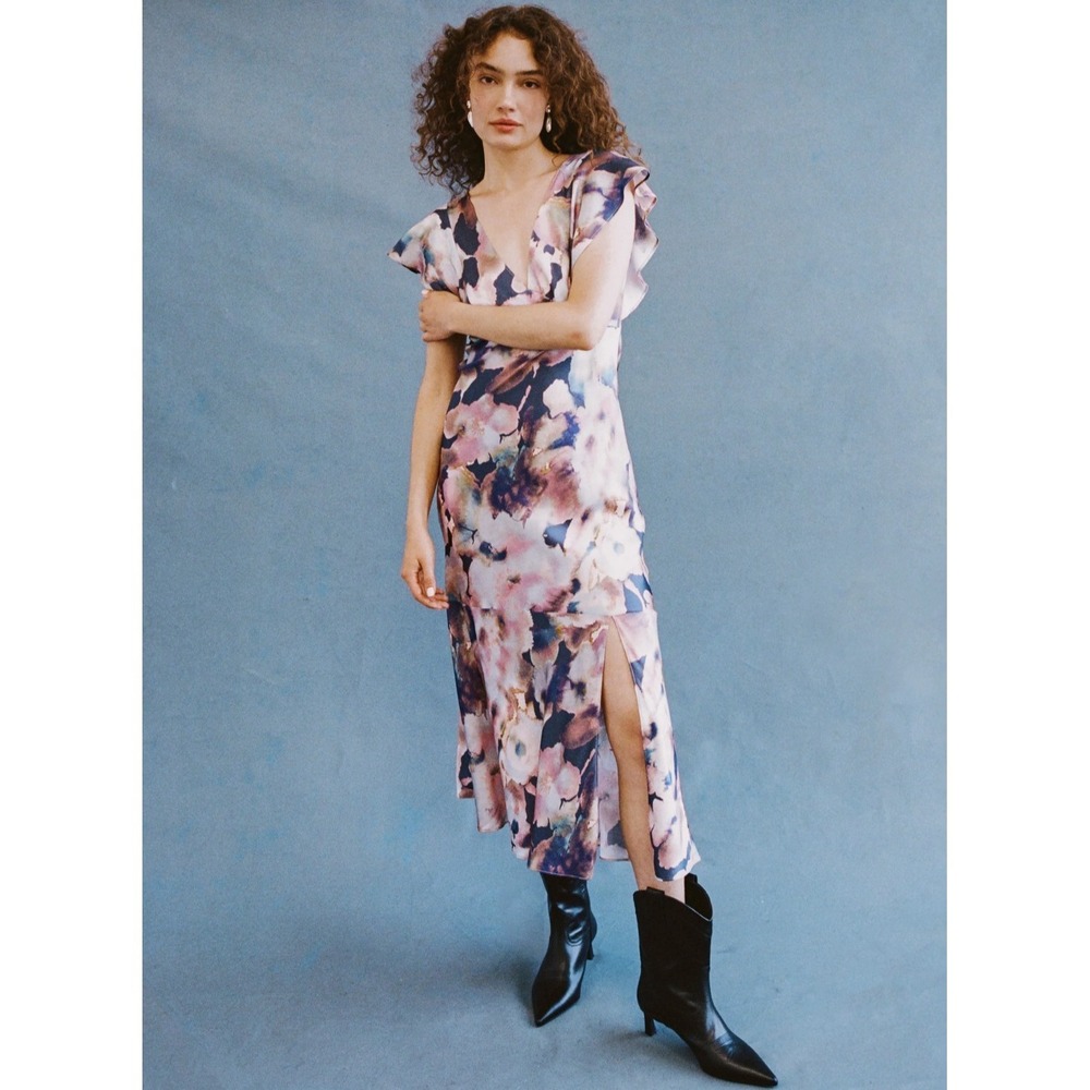 Rails Dress Women Small DINA Floral Flutter Sleeve Midi Midnight Verbena‎ Girly